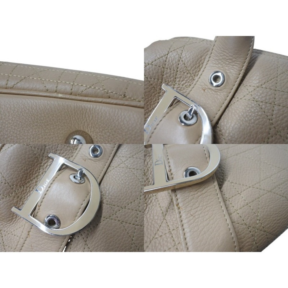 Christian Dior Cannage Boston Bag Logo Hardware Beige Tan Leather - Picture 7 of 10
